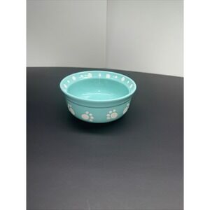 Signature Housewares Paws & Fish Teal Stoneware Pet Bowl Paw Print Polka Dot
